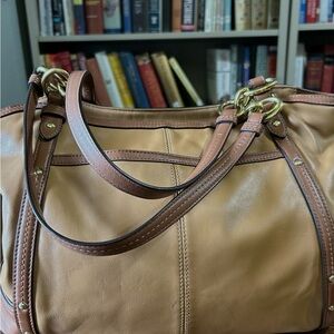 Coach Leather# F20812 Tan and Brown Tote Bag